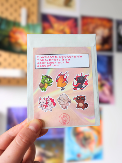 Lot 6 Stickers Dancing Yokaï